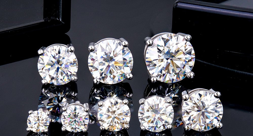 Moissanite, silver earrings