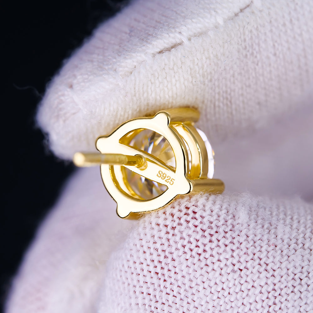 Moissanite, silver - gold plated earrings