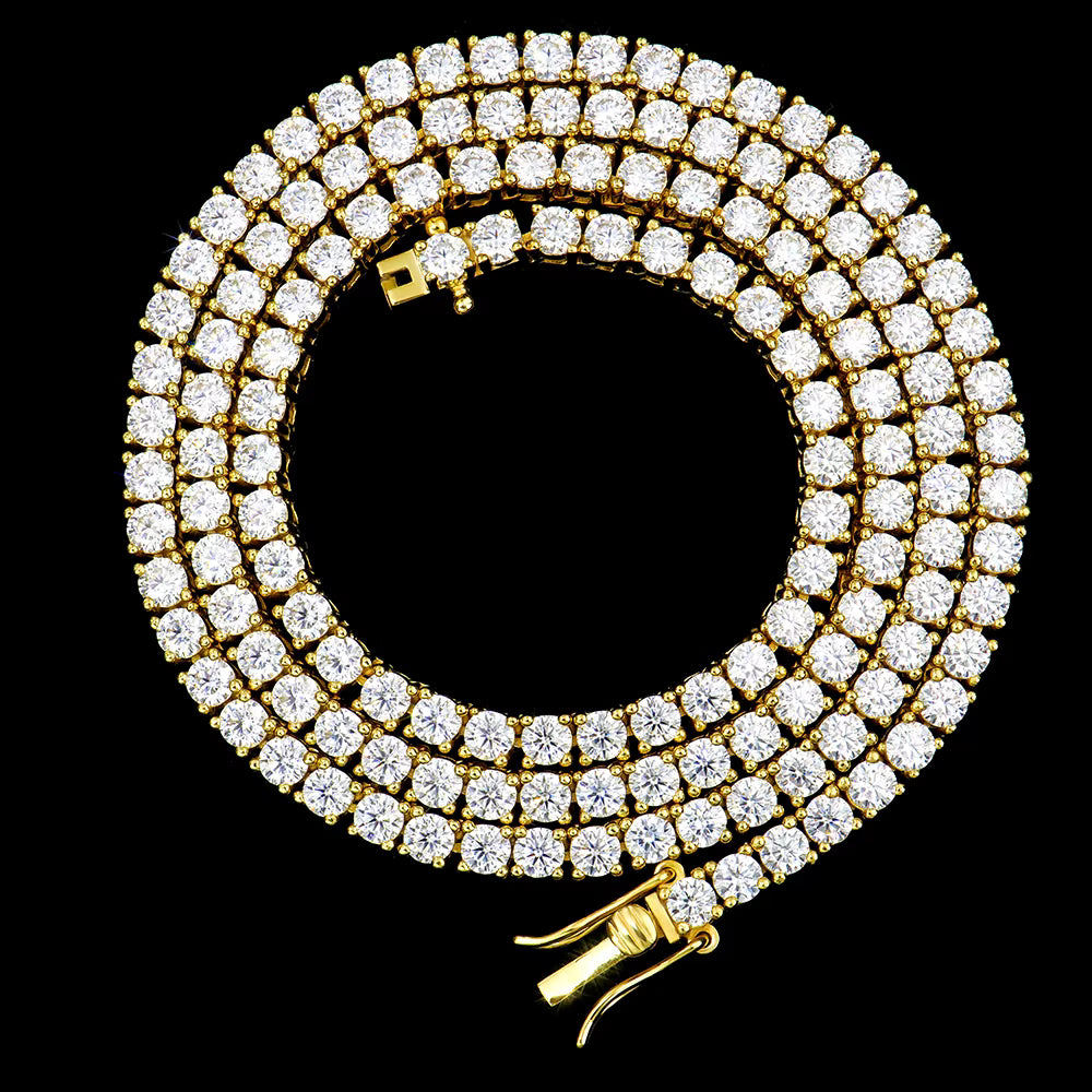 moissanite 3 mm, silver - gold plated tennis neckless