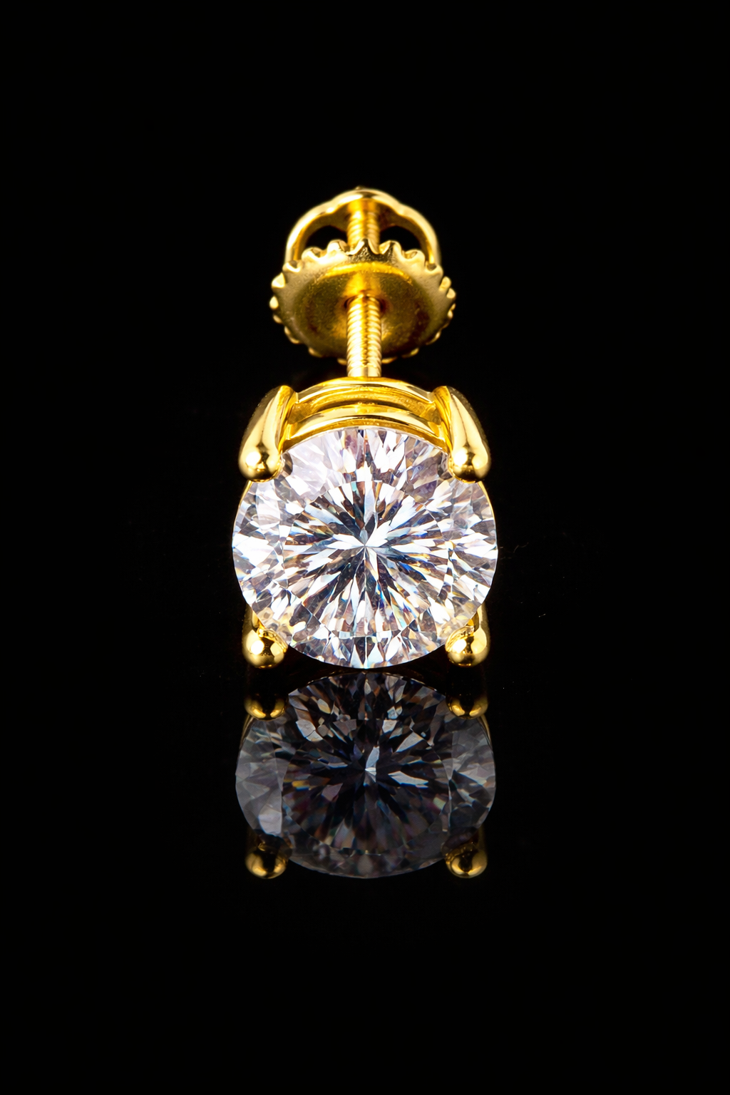 Moissanite, silver - gold plated earrings