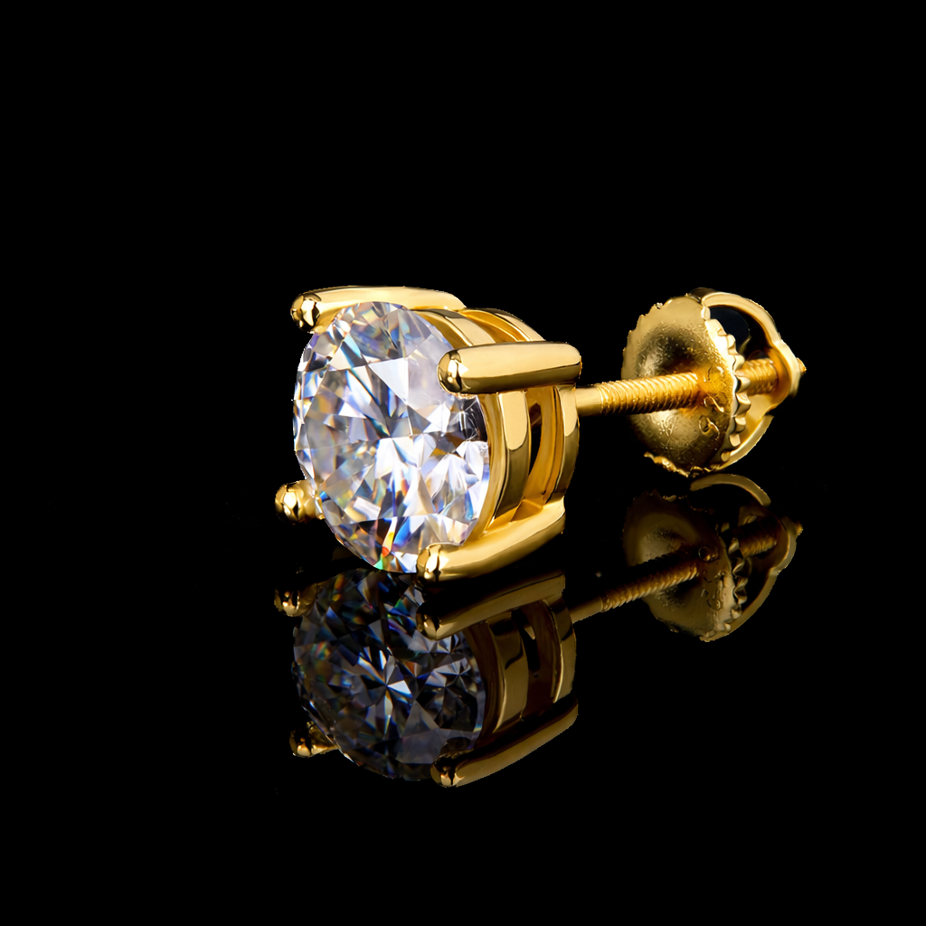 Moissanite, silver - gold plated earrings