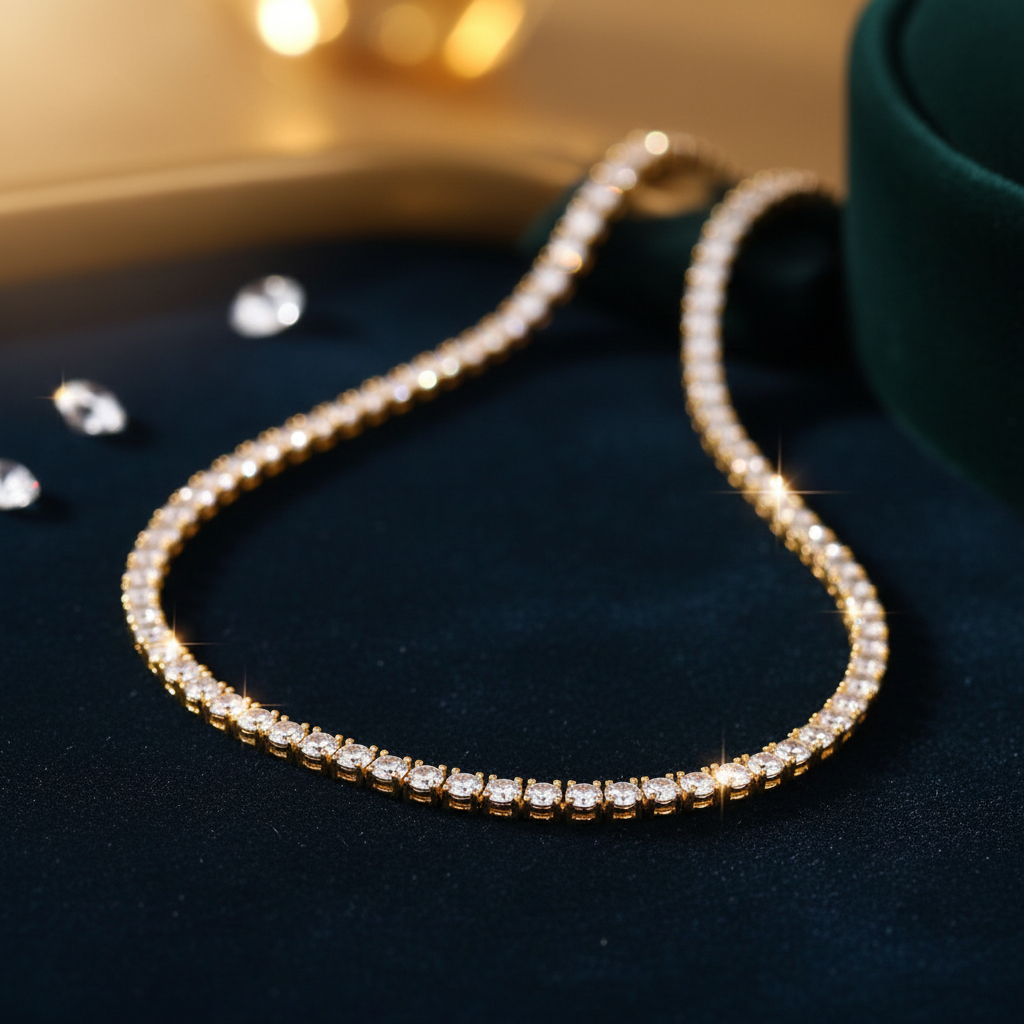 Moissanite 3mm, silver - gold plated bracelet